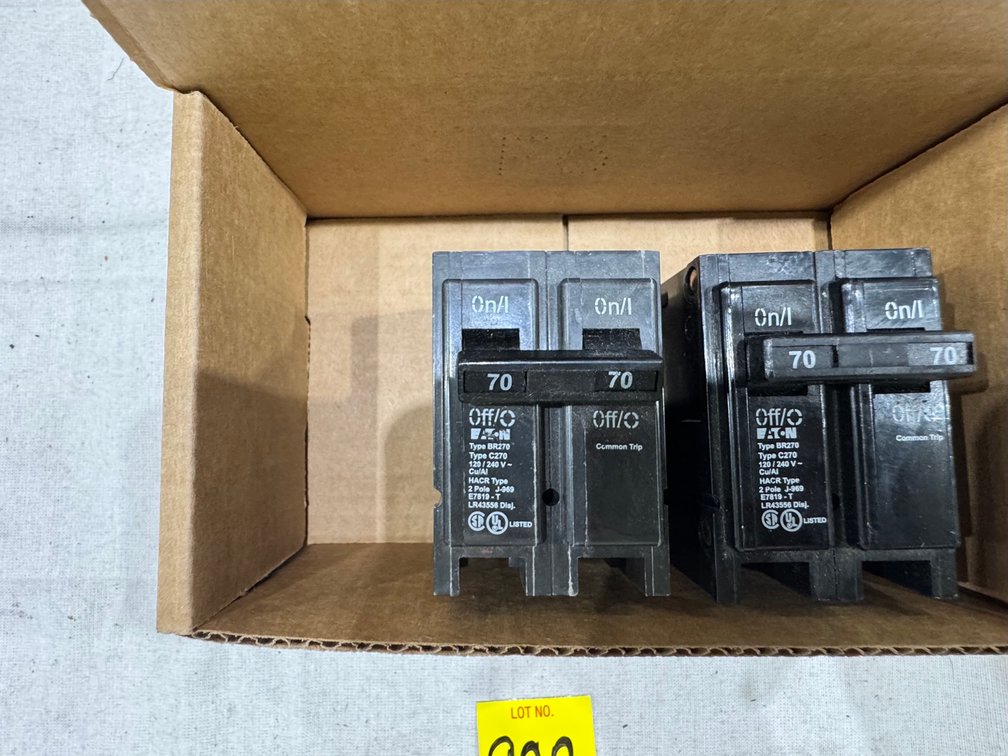 (2) Eaton BR270, 70-Amp, 2-Pole Plug-On Circuit Breaker