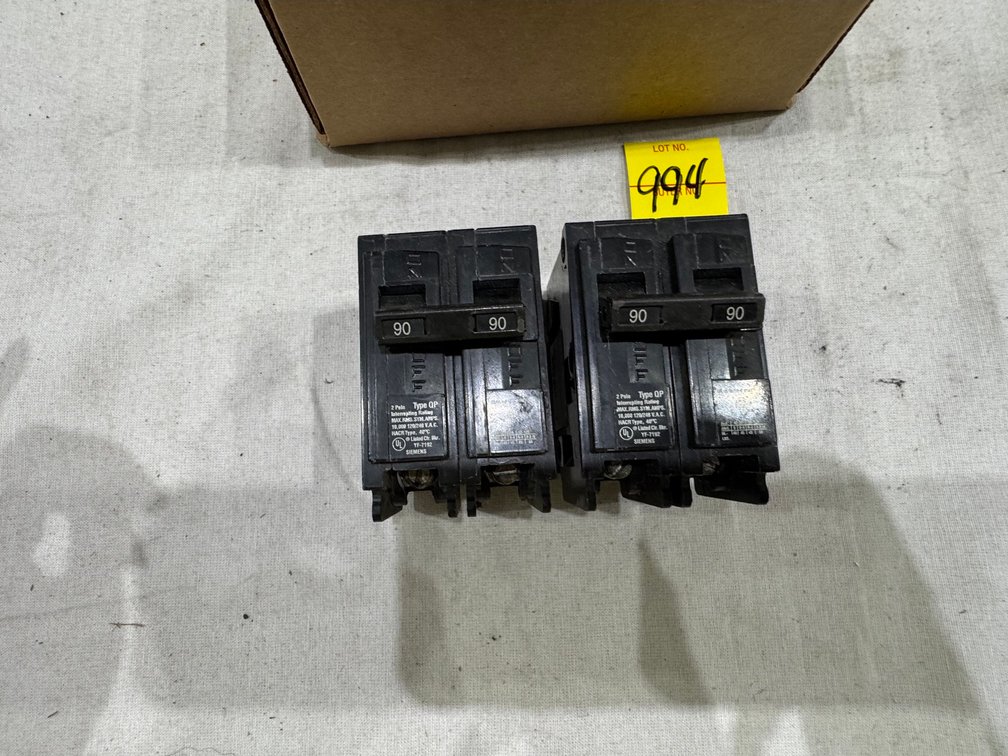 (2) Siemens Q290, 90-Amp, 2-Pole Plug-On Circuit Breaker