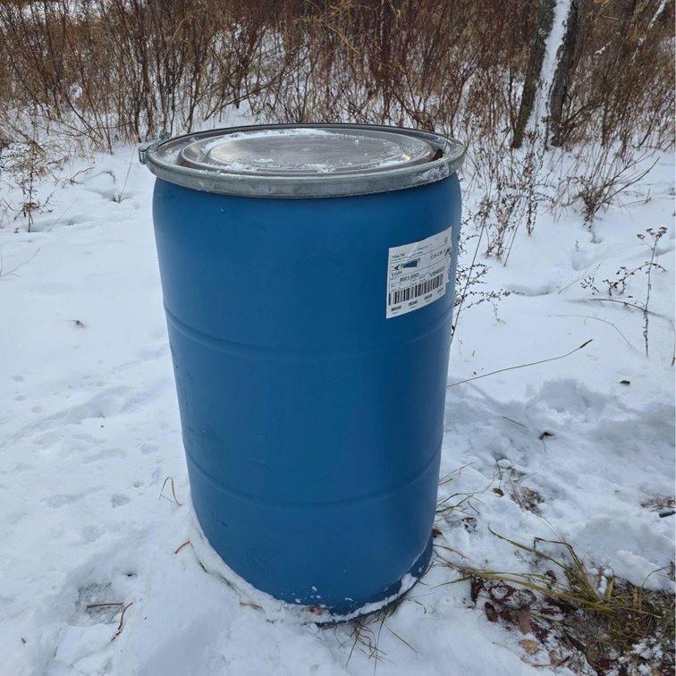 Blue Plastic Barrel with Removable Lid and Locking Ring