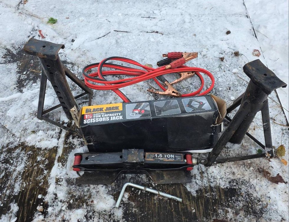 Jack Stands, Scissors Jack, and Jumper Cables Lot