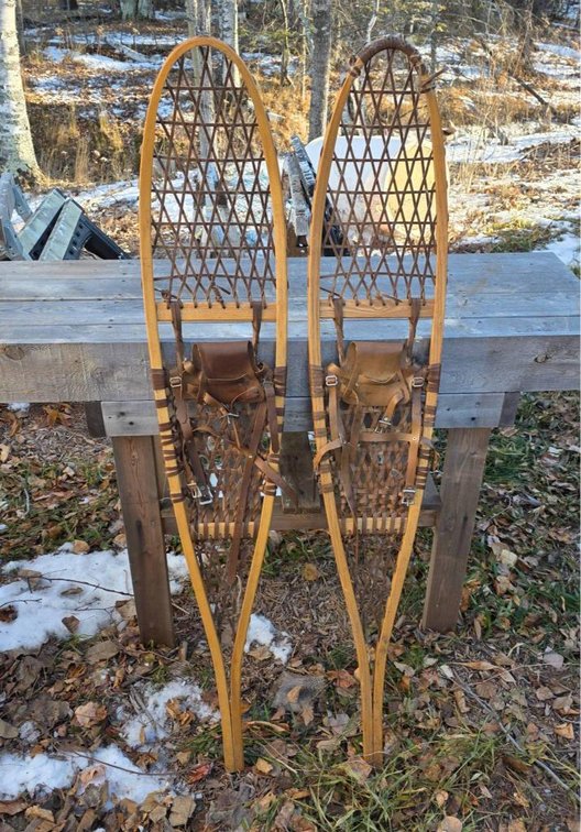 Wooden Snowshoes With Leather Bindings
