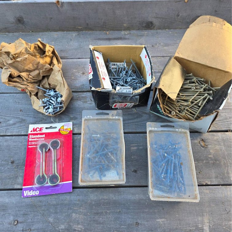 Deck and Exterior Hardware Lot with Screws and Accessories