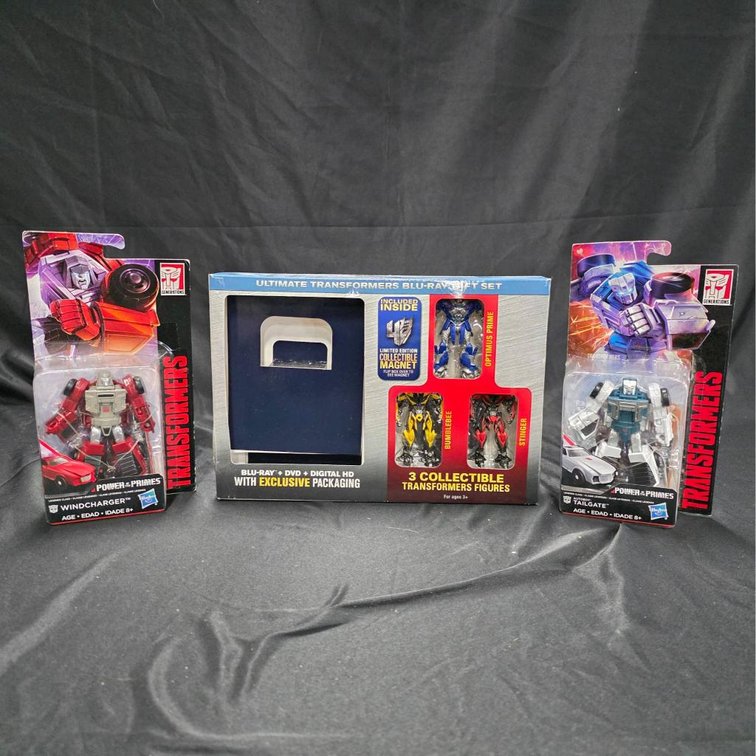 3pc Transformers Lot: Power of the Primes Figures & Blu-Ray Gift Set (2014 and 2017)