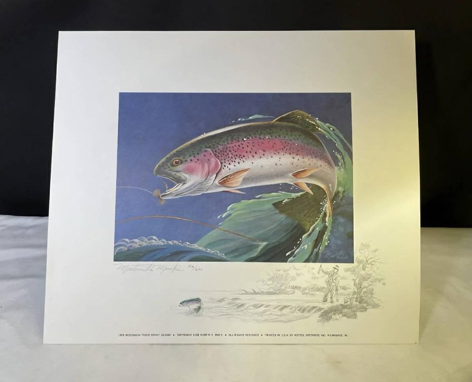 1979 Martin Murk Rainbow Trout Wisconsin Duck Stamp Print #36/600