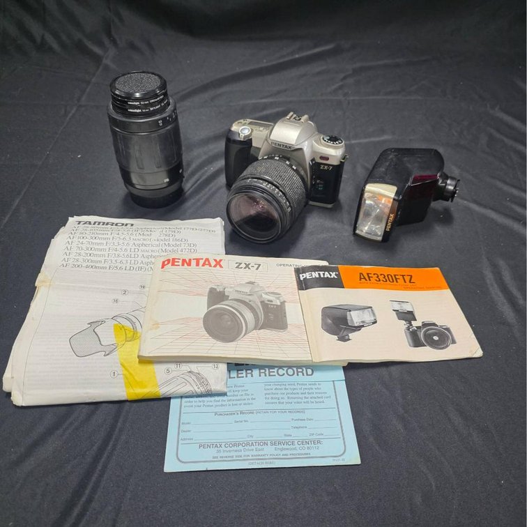 Pentax ZX-7 Camera with Flash and Tamron 80-210mm Lens