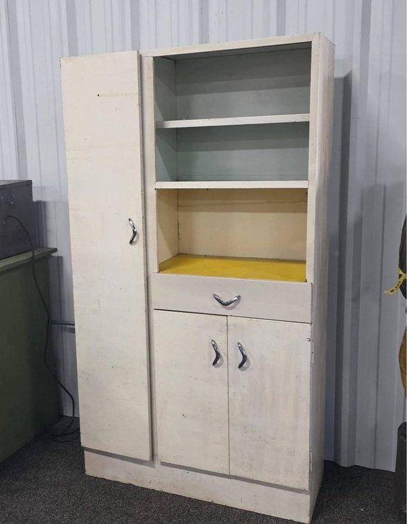White Wooden Storage Cabinet with Shelving and Drawer 