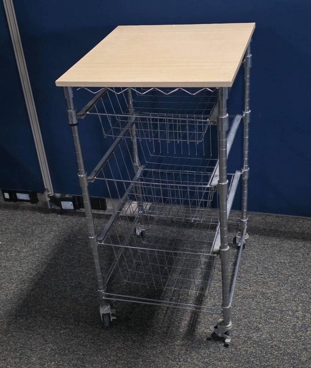 Metal Wire Storage Cart With Wood Top and Casters