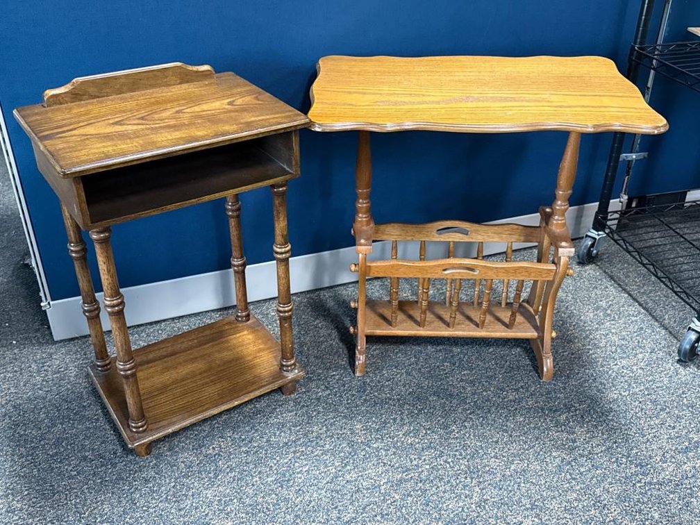 (2) Wooden Side Table and  Magazine Rack