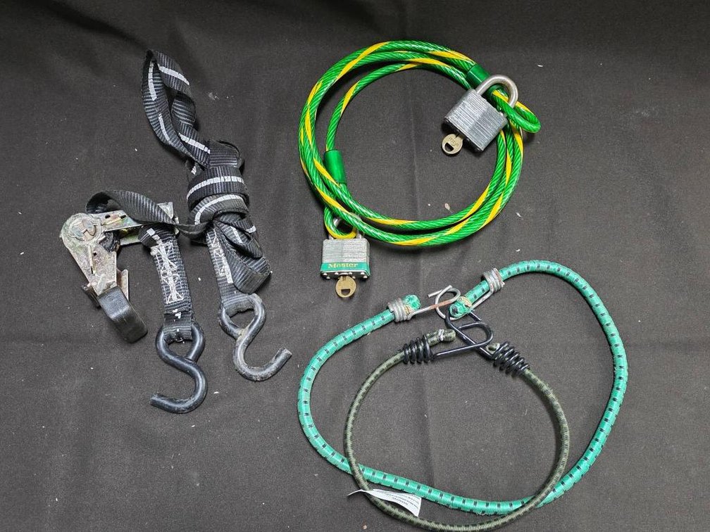 Tie-Down Straps, Bungee Cords, and 112-Inch Cable with Locks