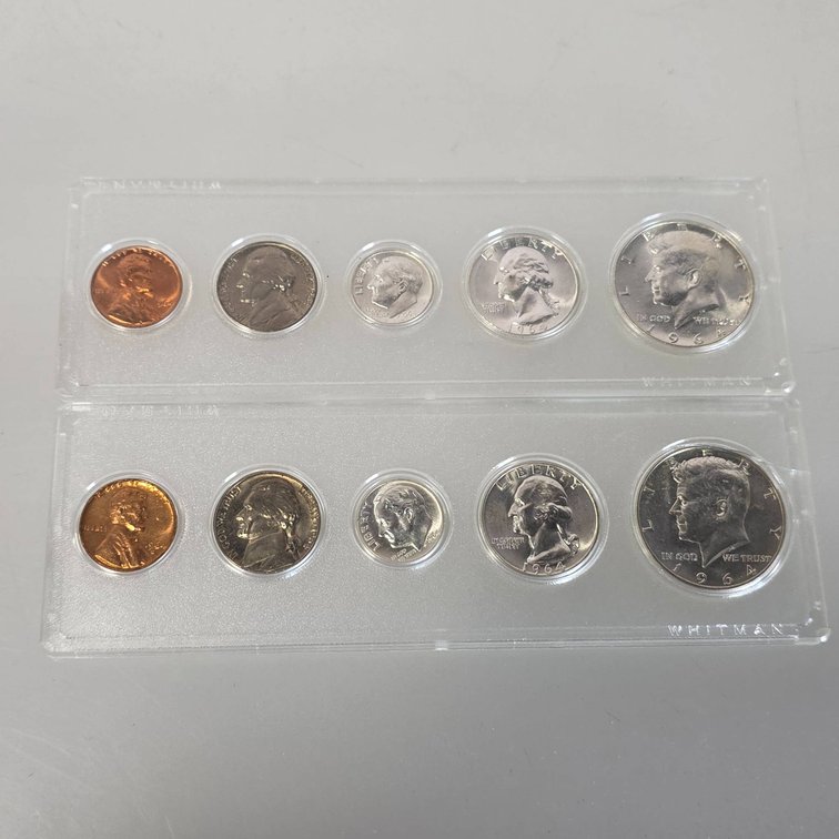 1964 Mint Set inc. Kennedy Half Dollars in Whitman Holders (P and D)