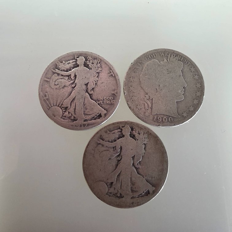 1900 Barber Half Dollar and 1917 & 1920-S Walking Liberty Half Dollars