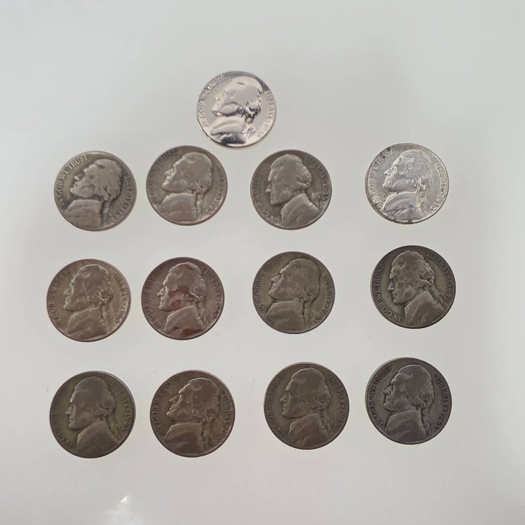 13 U.S. Silver War Nickels, 1942-1945