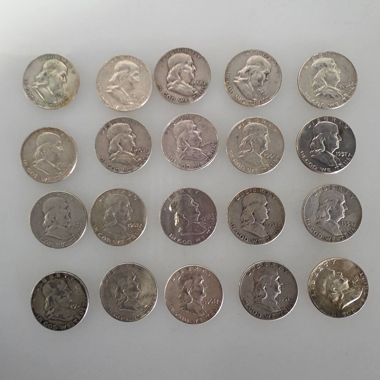 Roll of 20 Franklin Half Dollars (90% Silver, Various Dates)