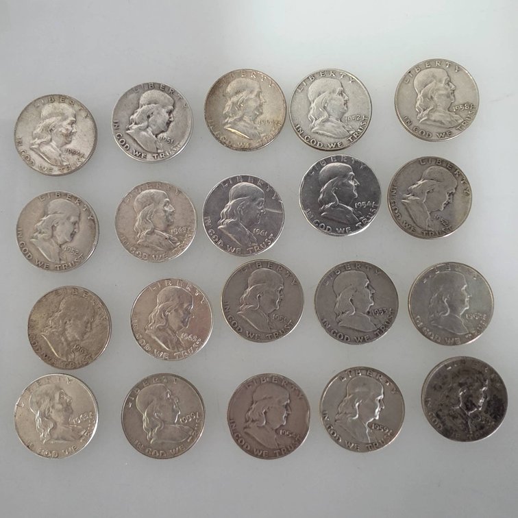 Roll of 20 Franklin Half Dollars (90% Silver, Various Dates)