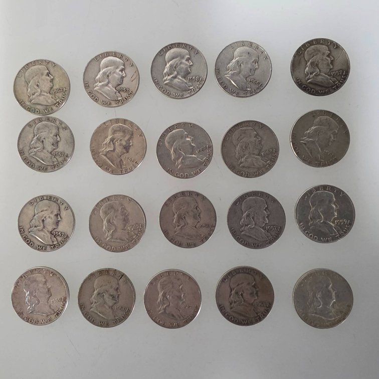 Roll of 20 Franklin Half Dollars (90% Silver, Various Dates)