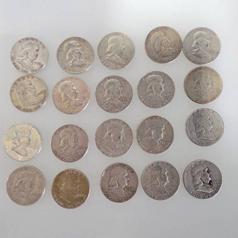 20 Franklin Half Dollars (90% Silver, Various Dates)