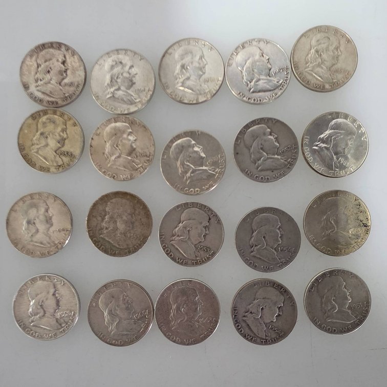 Roll of 20 Franklin Half Dollars, Various Dates 