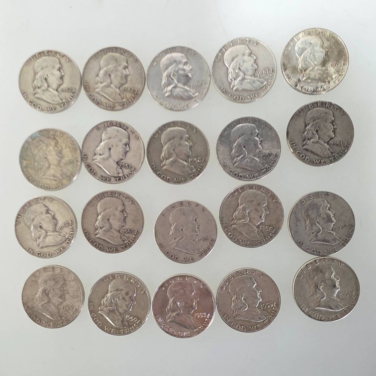 20 Franklin Half Dollars (90% Silver, Various Dates)