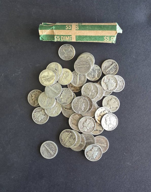 50 Silver Mercury Dimes, Mixed Dates