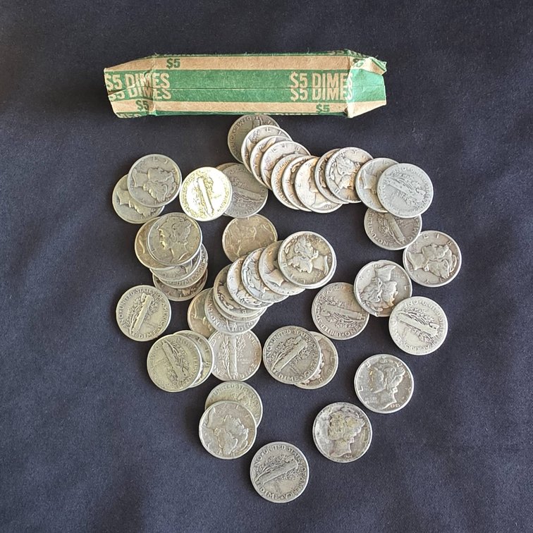 50 Silver Mercury Dimes, Various Dates