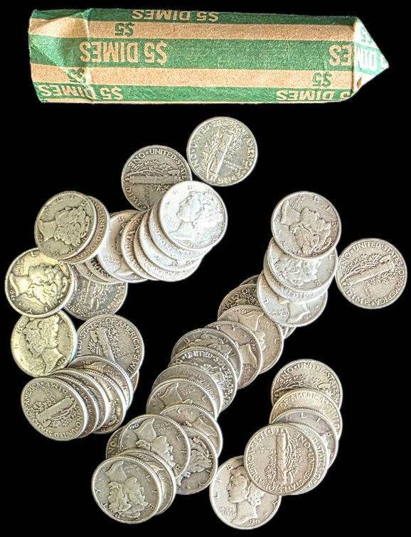 50 Mercury Dimes, 90% Silver,  (1916 – 1945)