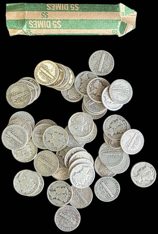 50 Silver Mercury Dimes, (1916 – 1945)