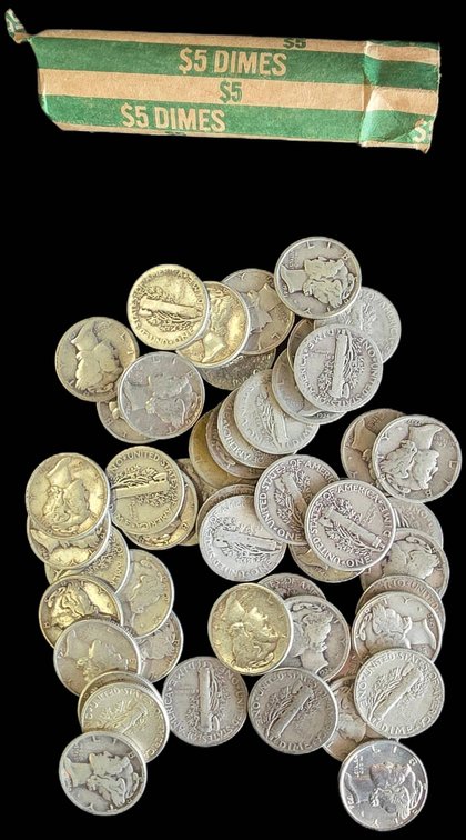 50 Silver Mercury Dimes, Various Dates 