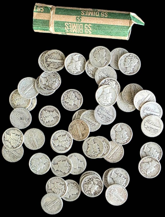 50 Silver Mercury Dimes, Various Dates