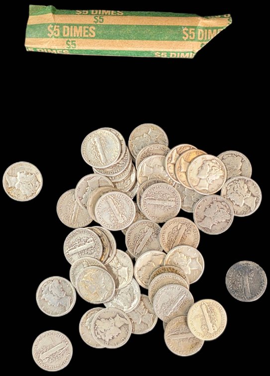 Roll of 50 Mercury Dimes, (1916 – 1945) 