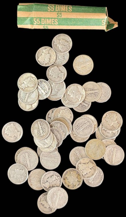 50 Silver Mercury Dimes, Assorted Dates 