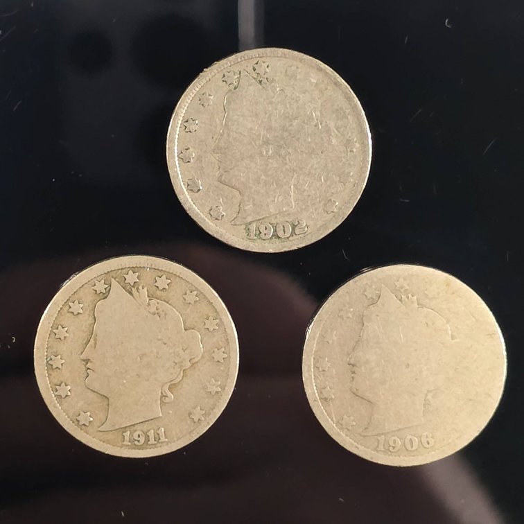(3) V-Nickels: 1902, 1906, and 1911