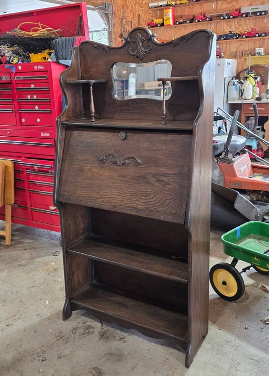 Atq Oak Secretary Desk With Mirror And Shelving