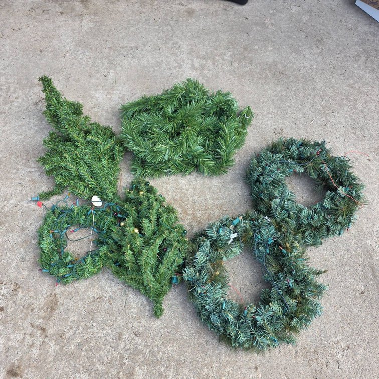 Artificial Holiday Greenery and Wreaths with String Lights
