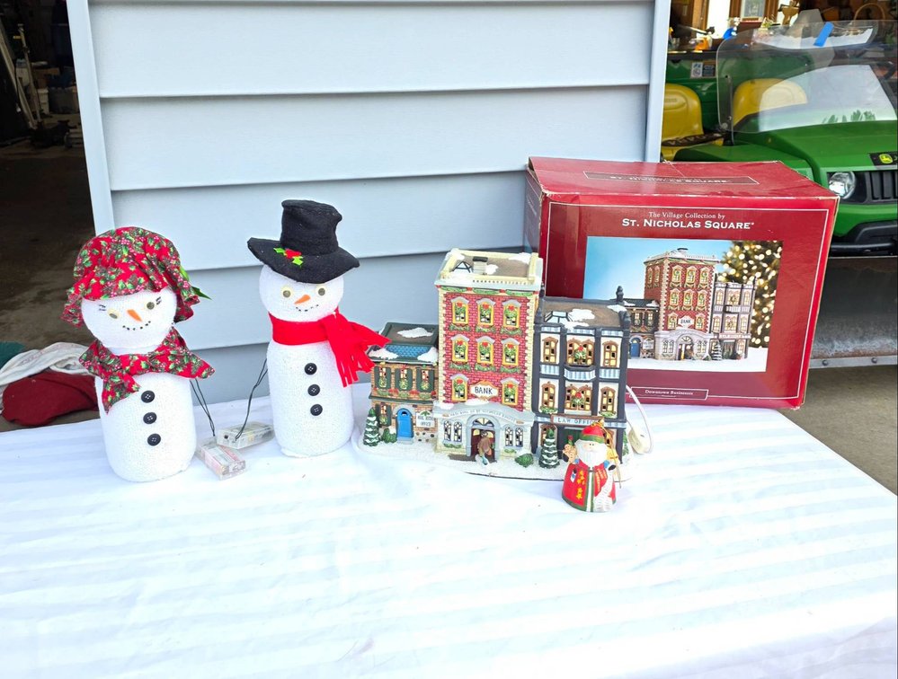 St. Nicholas Square Building and Snowman Figurine Set