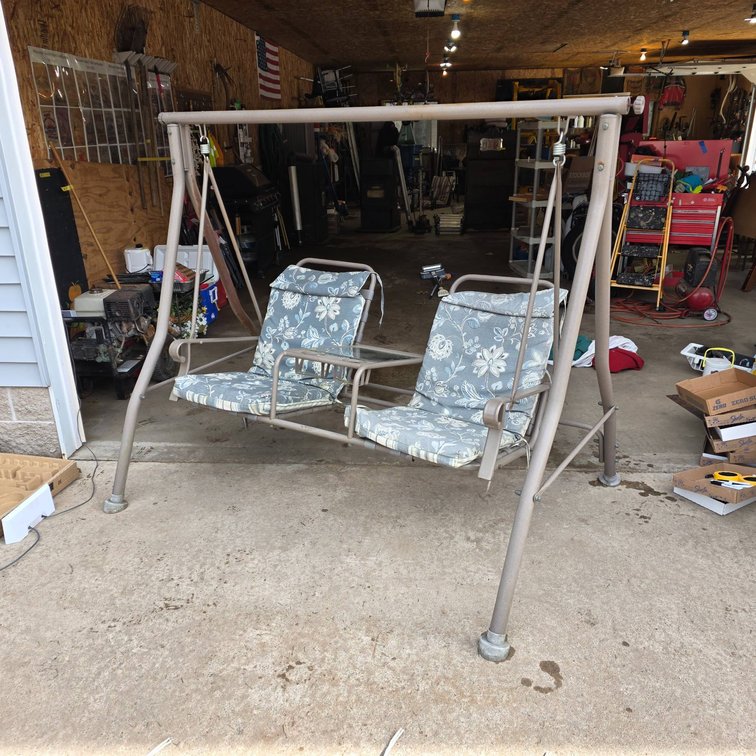 Outdoor Two-Seat Swing with Metal Frame and Cushioned Seats
