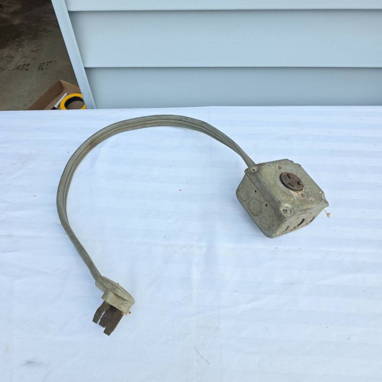 Vintage Metal Electrical Outlet Box with Cord and Plug
