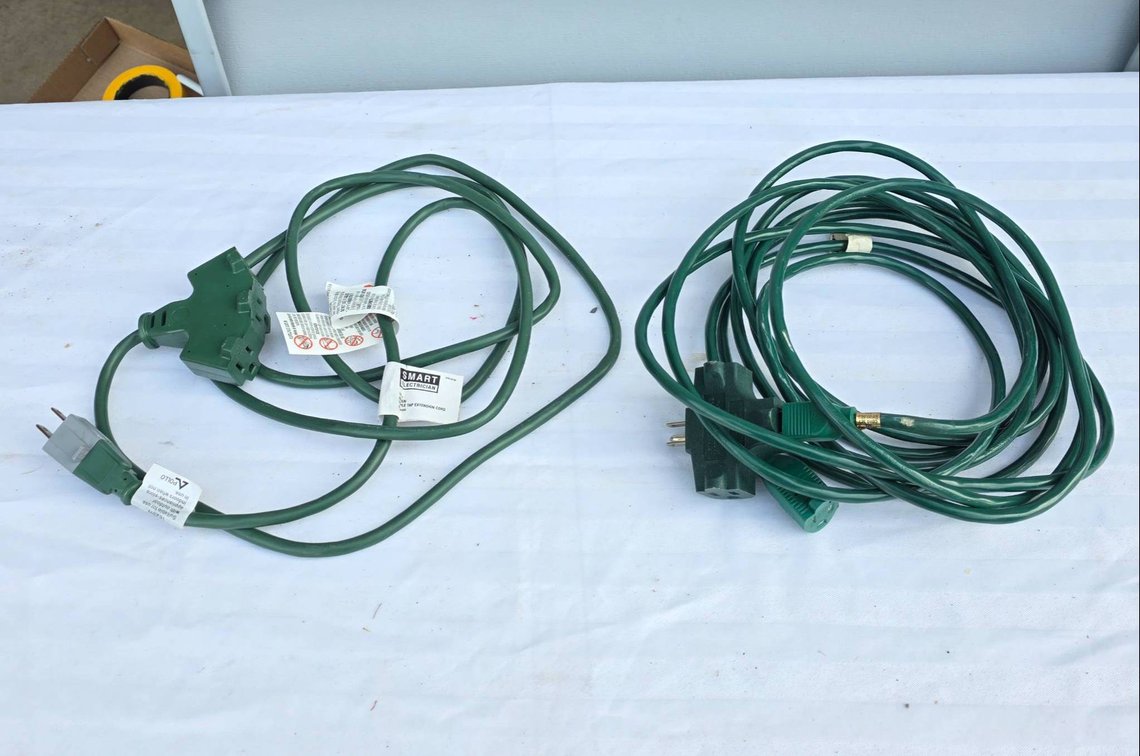 Green Outdoor Extension Cords, 10 Ft and 20 Ft, Triple Tap