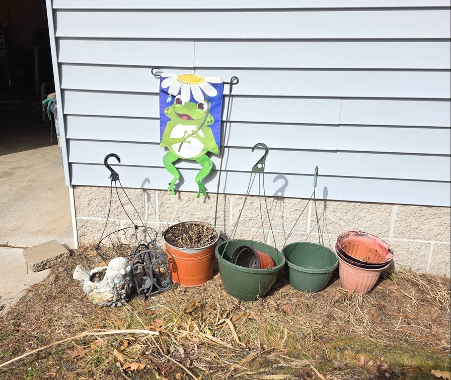 Planters, Garden Hooks, and Frog Garden Decoration