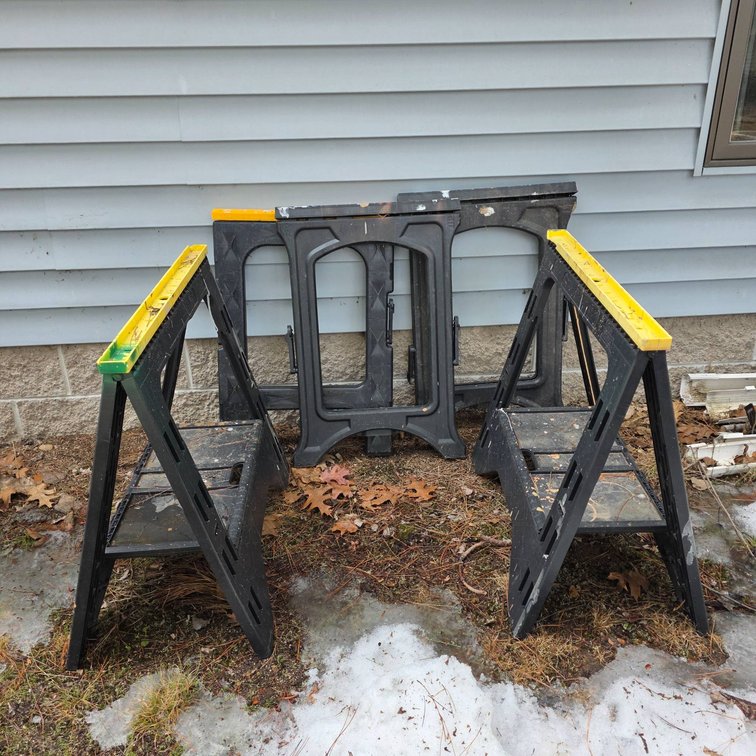 Five Plastic Folding Sawhorses by StoreHorse with Yellow Accents