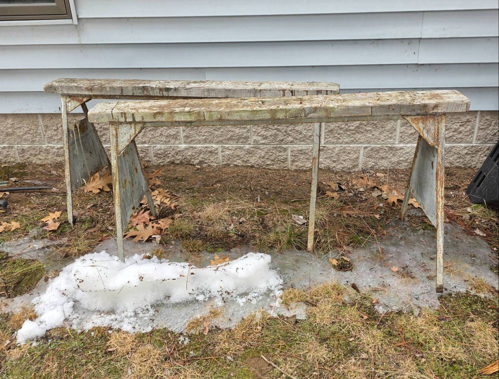 (2) Wooden and Metal Sawhorses