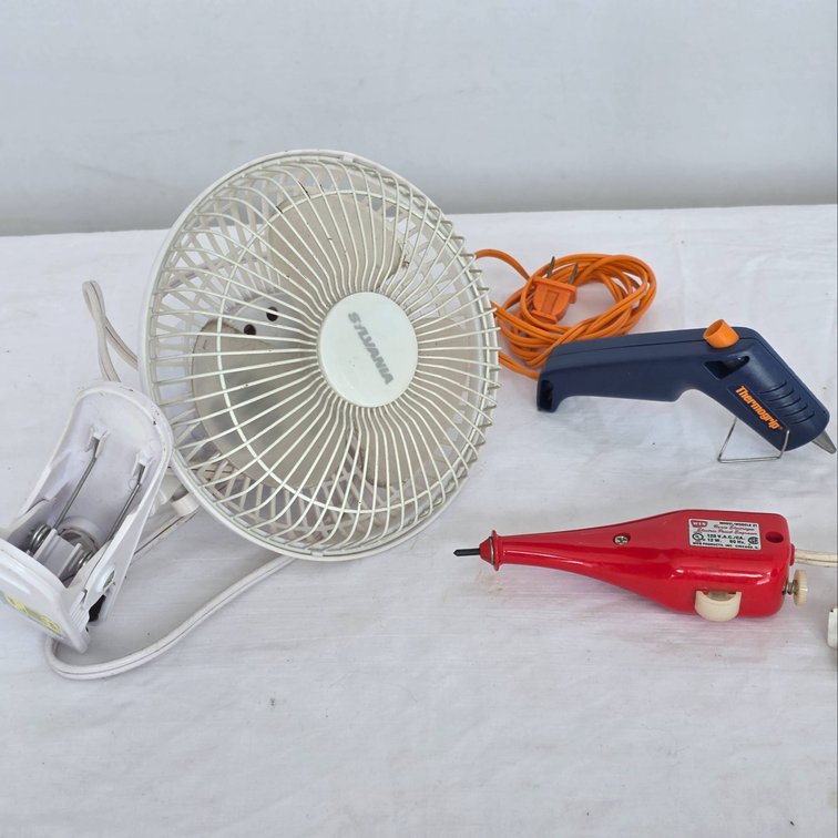 Electrical Tools: Clip-On Fan, WEN Model 21 Engraver, Thermogrip Glue Gun
