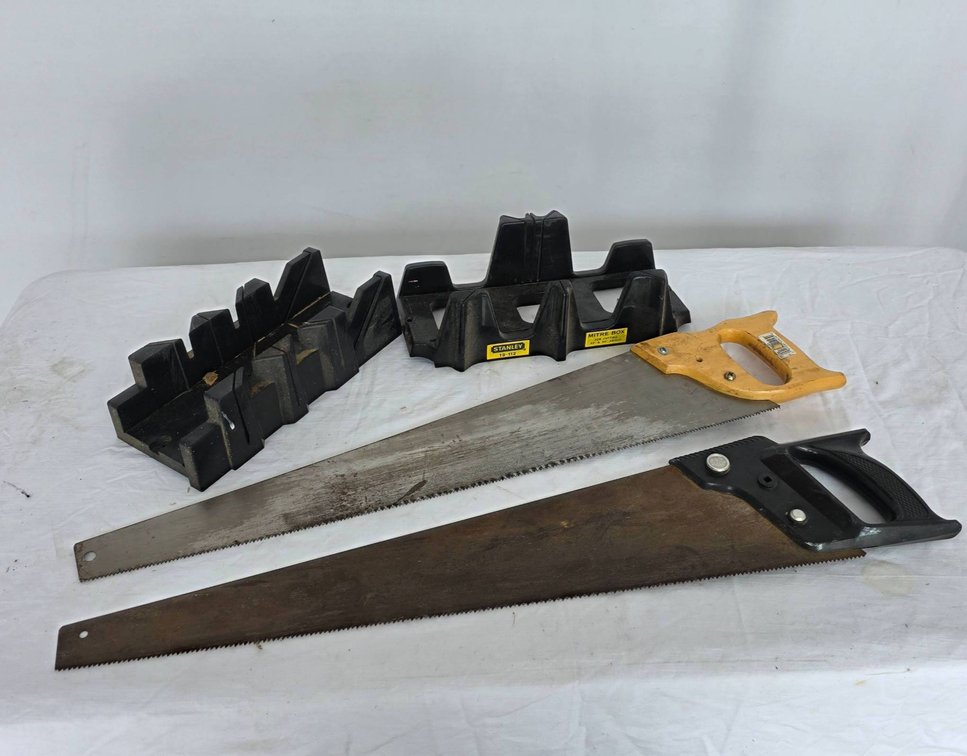 Two Hand Saws Approximately 29 In Long with Two Miter Boxes