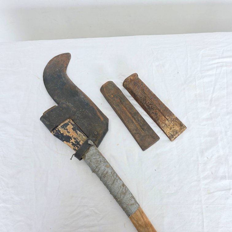 Vintage Brush Hook Axe with Loose Head and Two Wedges