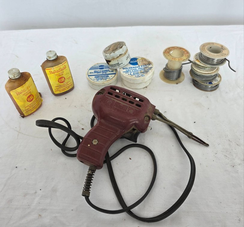 Soldering Lot with Wen Soldering Gun, Solder Spools, and Flux