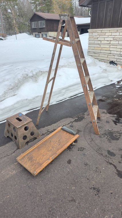 6′ Wooden Step Ladder, Wooden Car Creeper, and Wood Step Stool Set