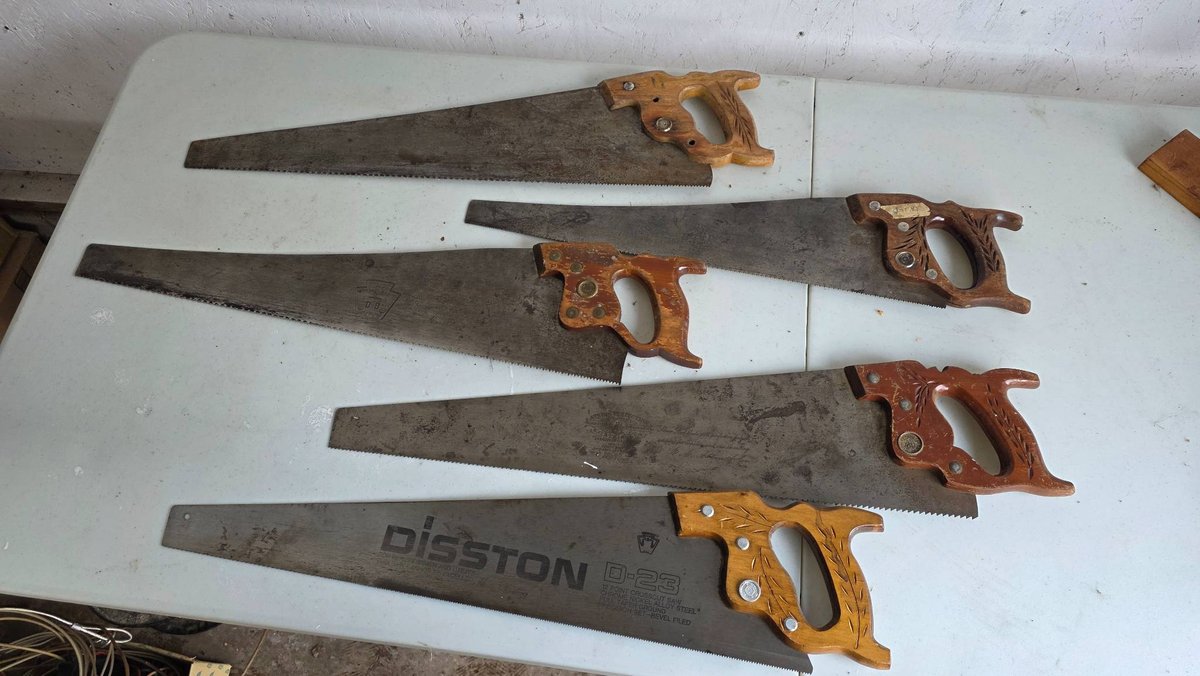 Five Vintage Crosscut Saws Including Disston D-23