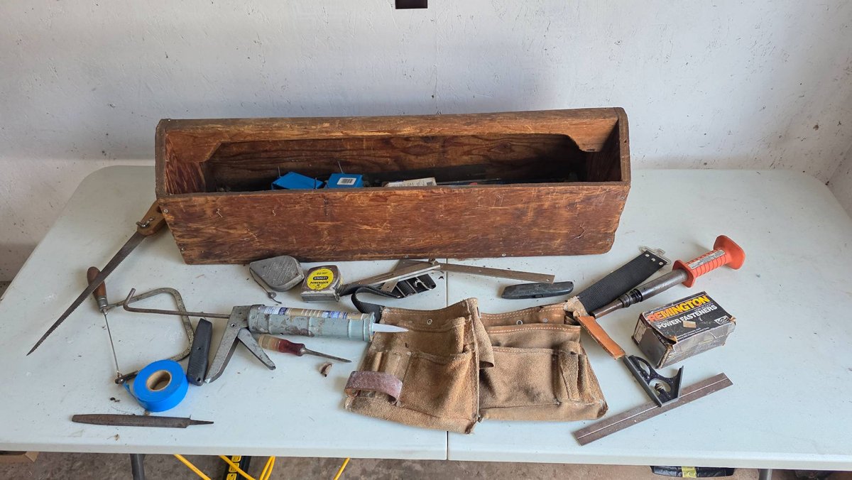 36″ Wooden Tool Tote With Assorted Tools