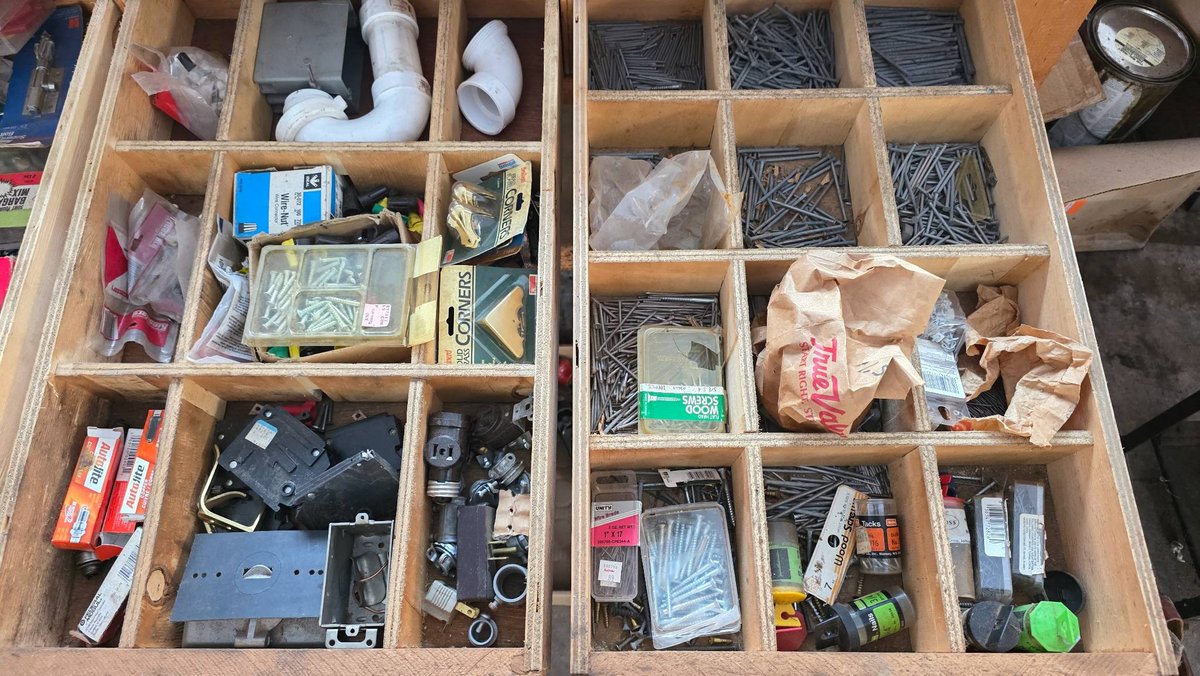 Double Drawer Lot of Mixed Hardware and Electrical Components