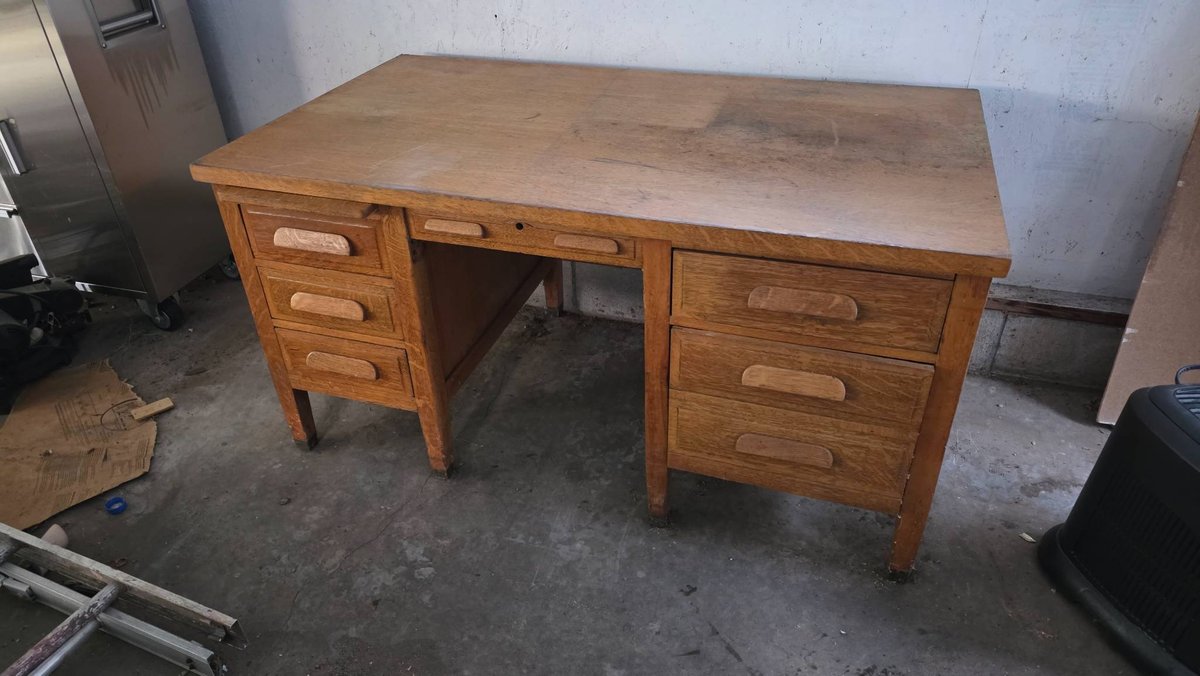 Large Oak Desk with Drawer Storage