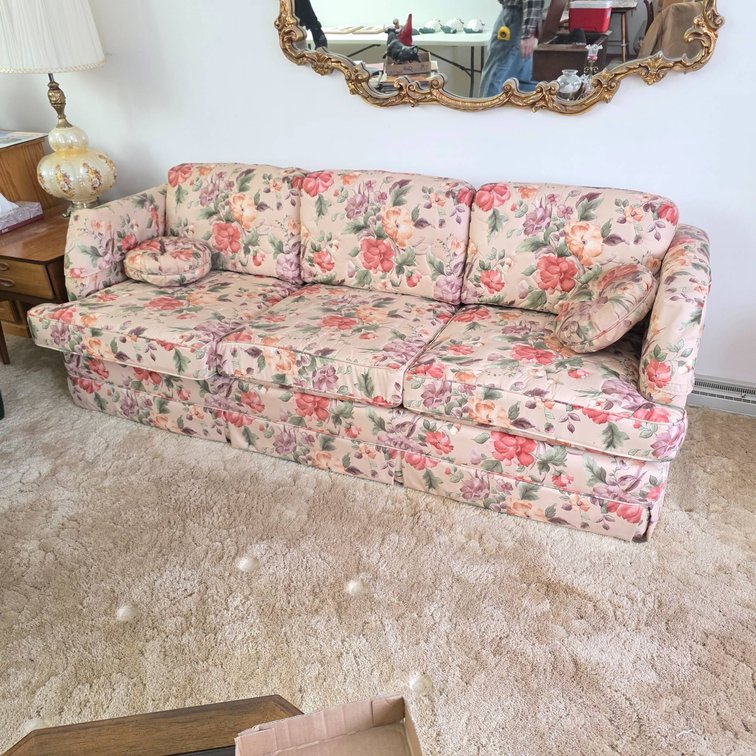 Mid-20th Century Sofa with Floral Nylon-Type Upholstery and Removable Cushions